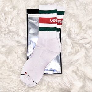 VIRUS Athletic Crew Socks with Red and Green Stripes OS NEW
